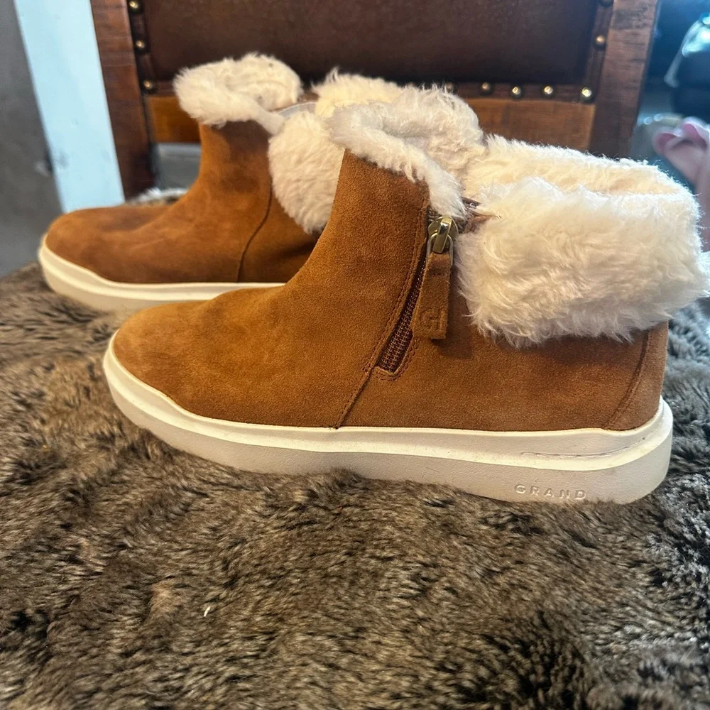 Cole Haan Grandpo Rally Caramel Suede Waterproof Ankle Boots, Size 7